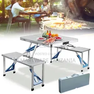 4-person Fold Up Travel Picnic Table With Seats Chairs