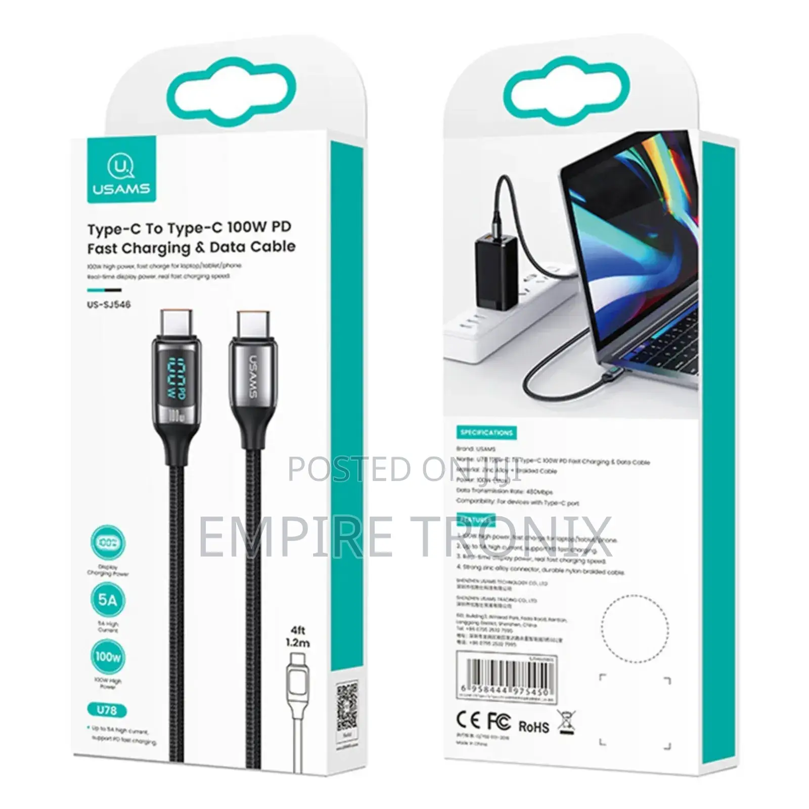 Usams Us-Sj558 U78 2m Pd100w Type-C Fast Charger