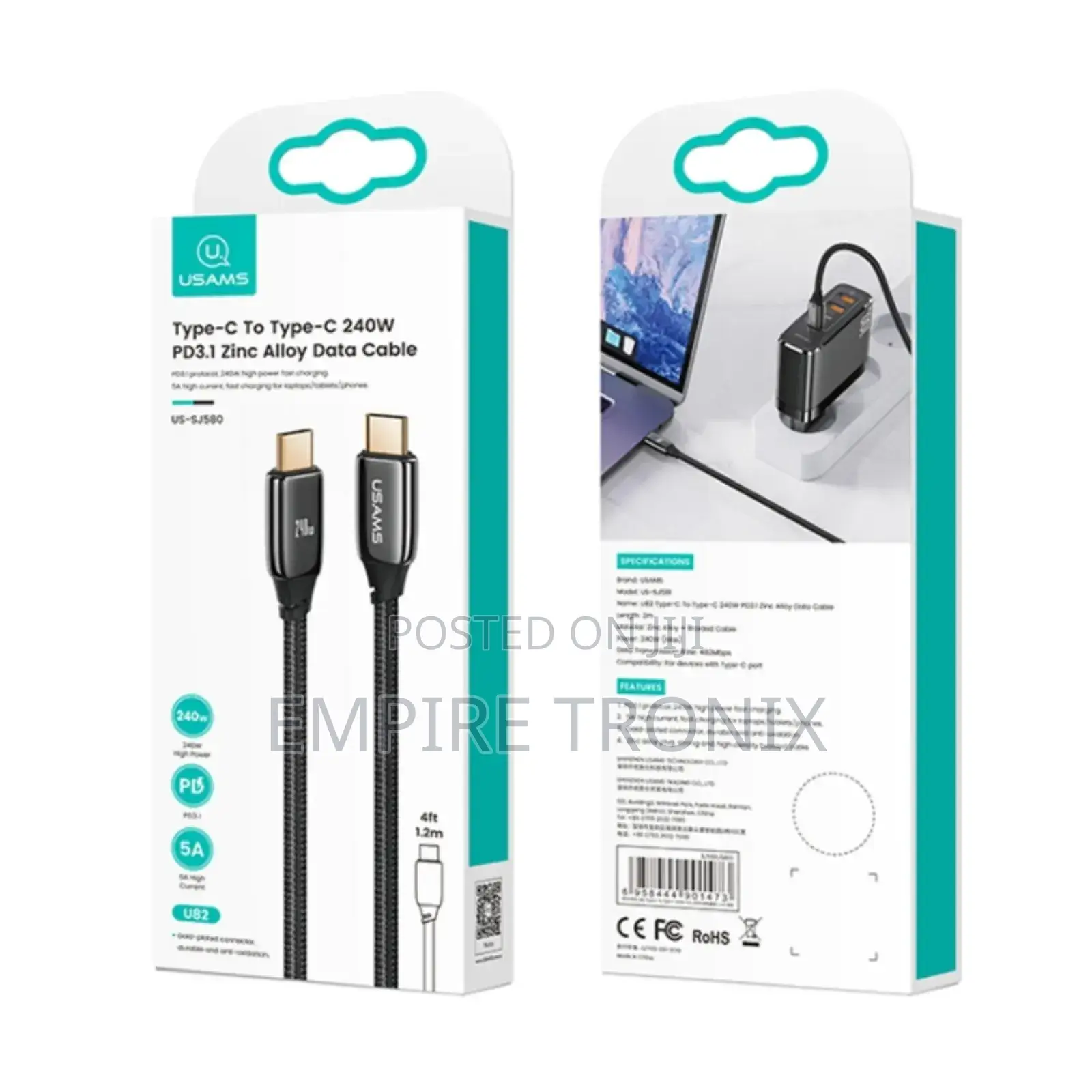 Usams Sj581 2m Type-C to C 240w Pd3.1 Charging Data Cable