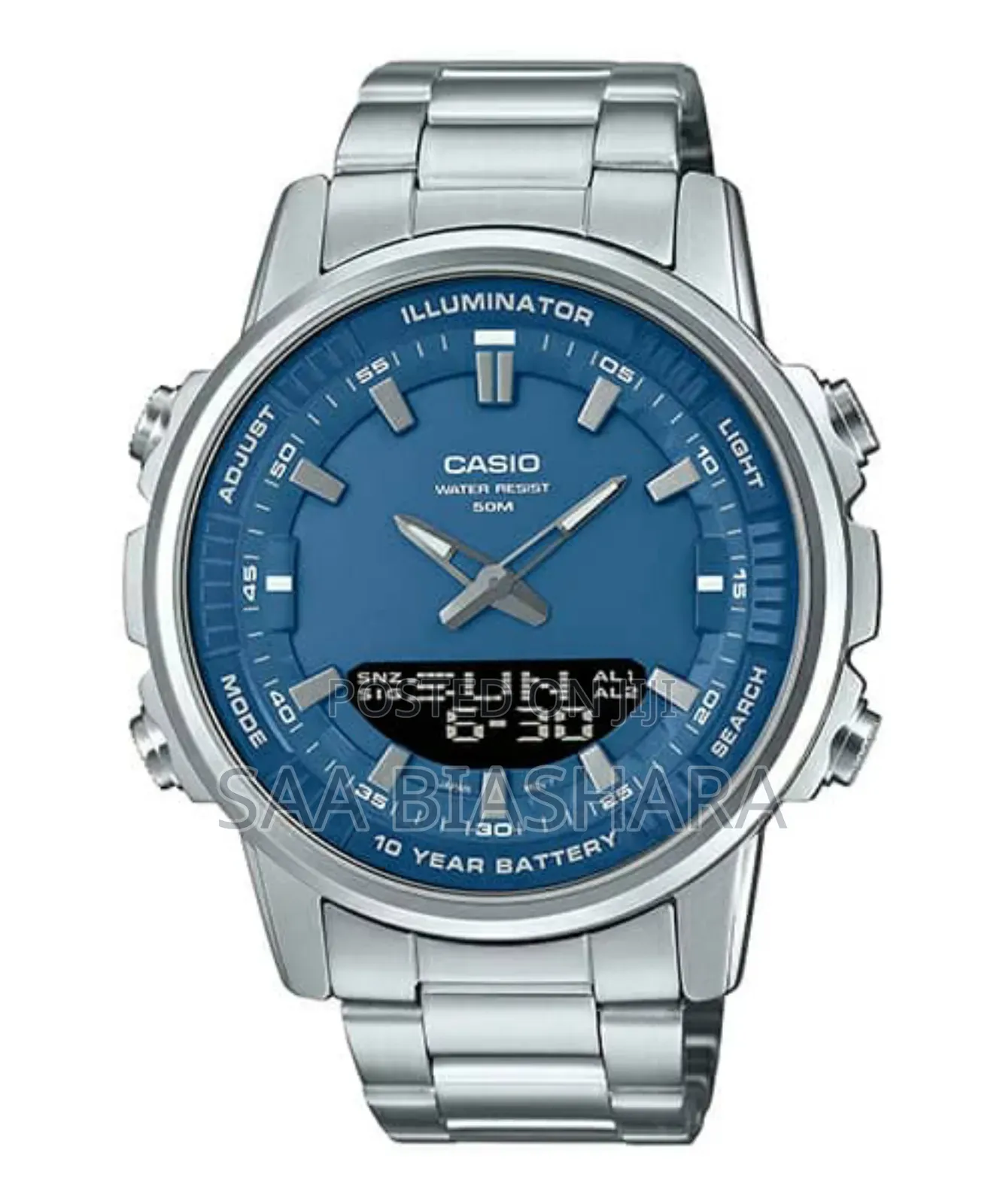 Casio Illuminator Digital and Analog Silver and Blue