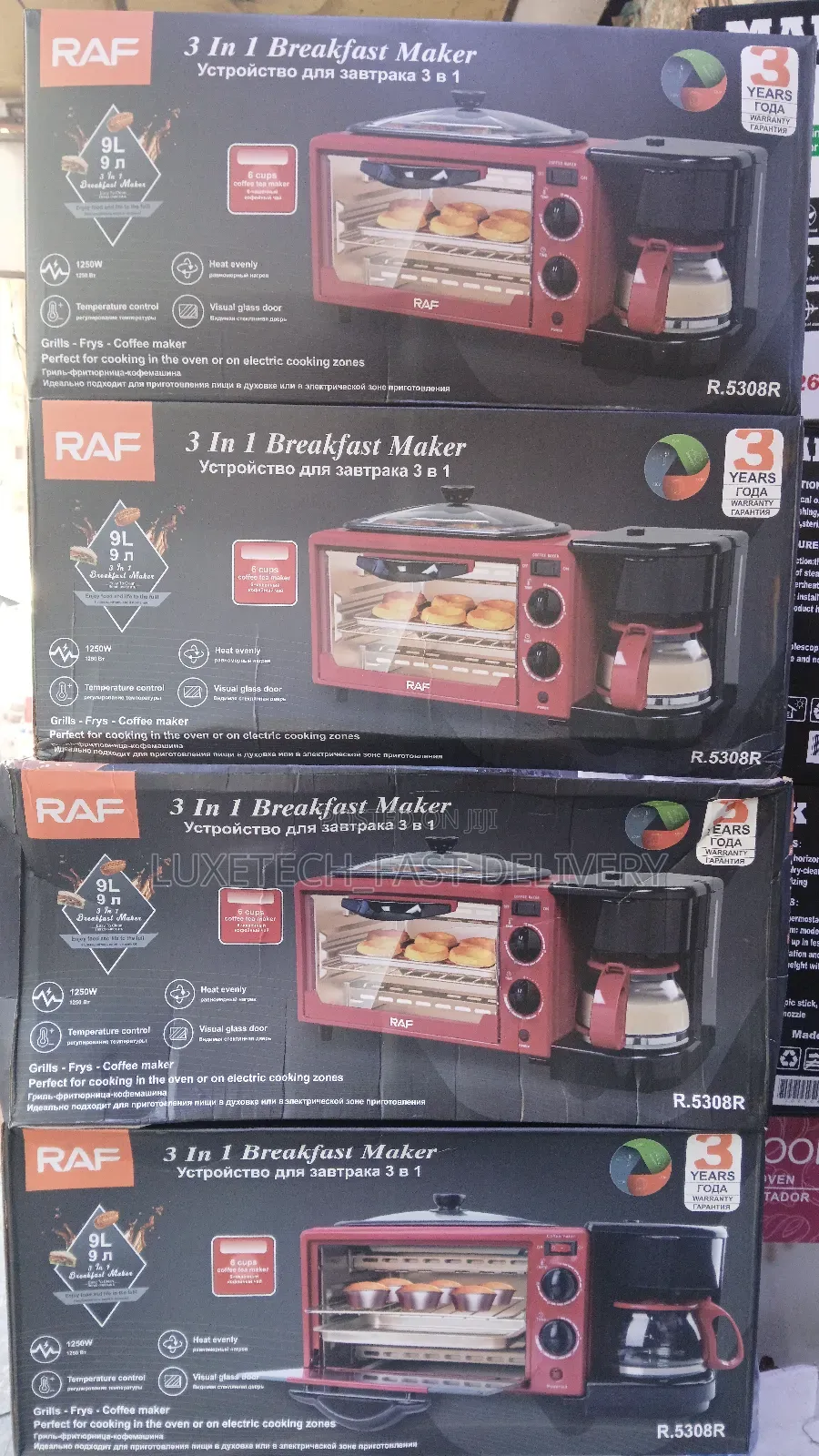 Raf 3-in-1 Breakfast Maker Mini Oven, Grill and Coffee Maker