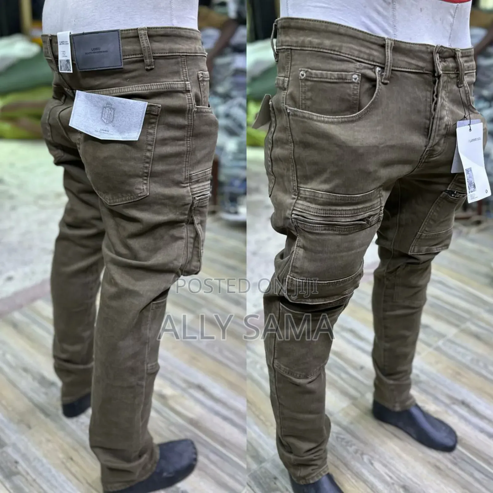 Mens Jeans Slim Cargo Plain