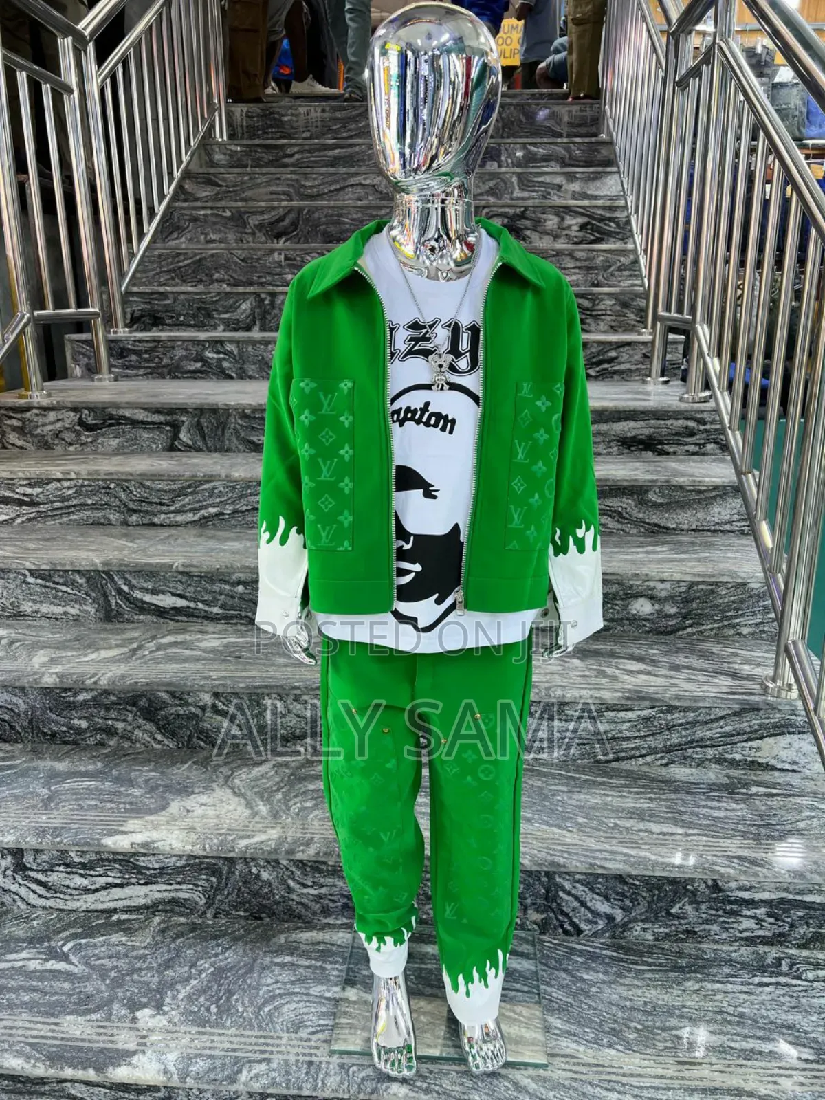 Boys Full Louis Vuitton Green Material Leather