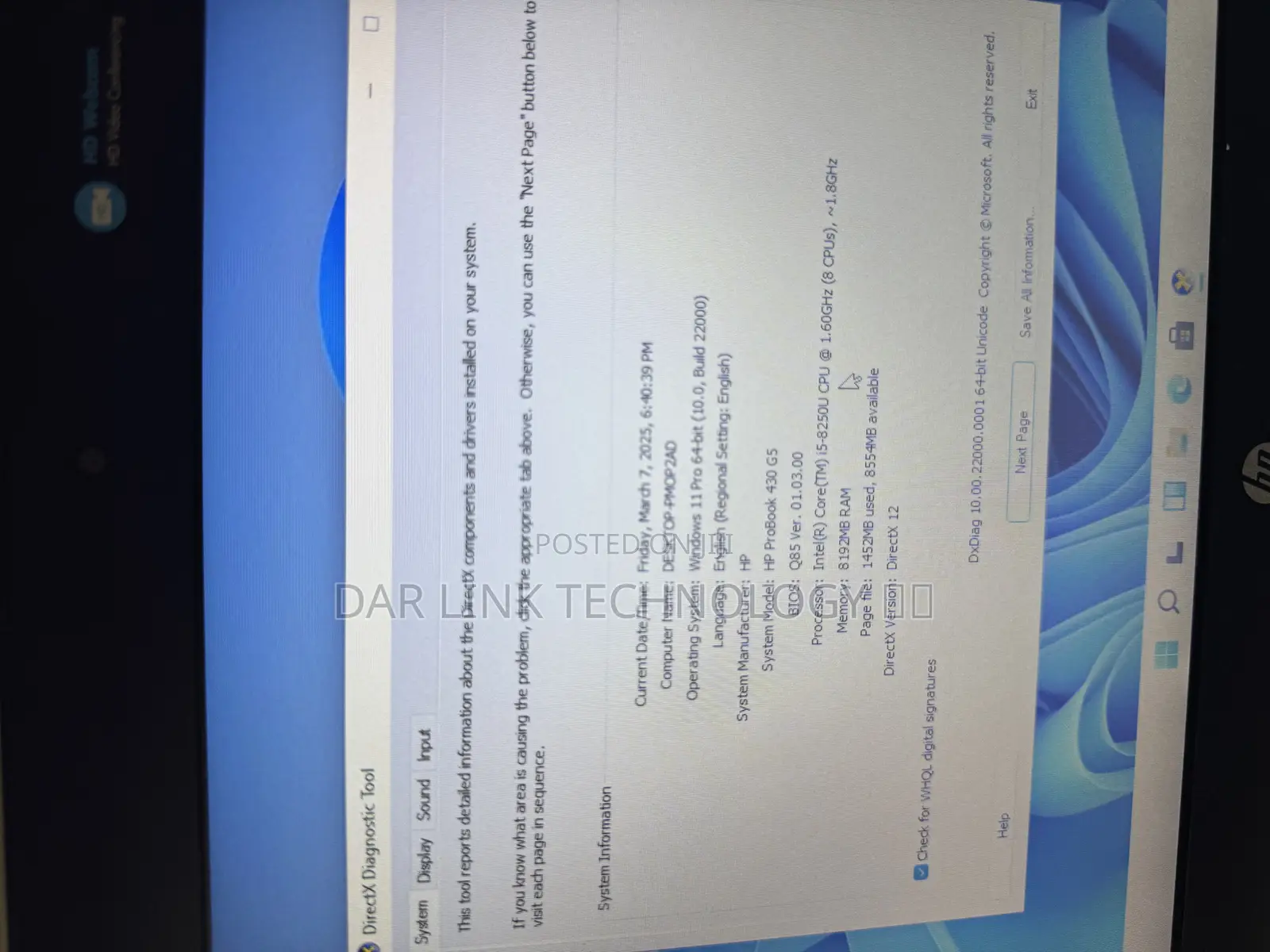 Laptop HP 430 G5 8GB Intel Core I5 HDD+SSD 256GB
