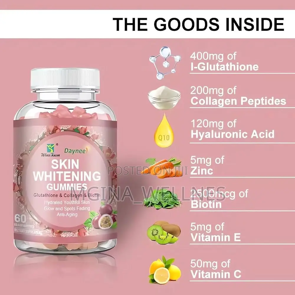 Skin Whitening Gummies, With Glutathione, Collagen and Bioth