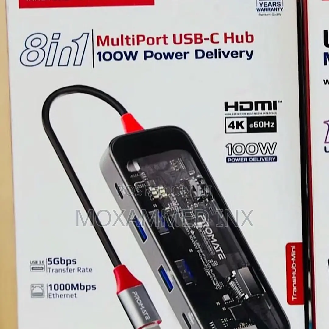 Ptomate 8 in 1 Multiport Usb-C Hub 100w Power Delivery