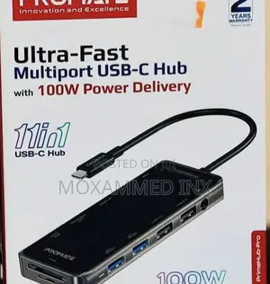 Promate 11 in 1 Ultra-Fast Multiport Usb-C Hub With 100w