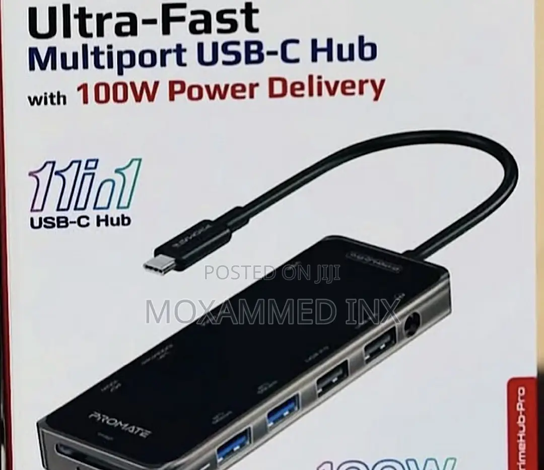 Promate 11 in 1 Ultra-Fast Multiport Usb-C Hub With 100w