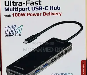 Promate 11 in 1 Ultra-Fast Multiport Usb-C Hub With 100w