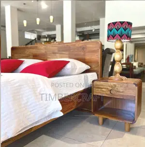 Finger Joint Wood Bed With Two Side Tables