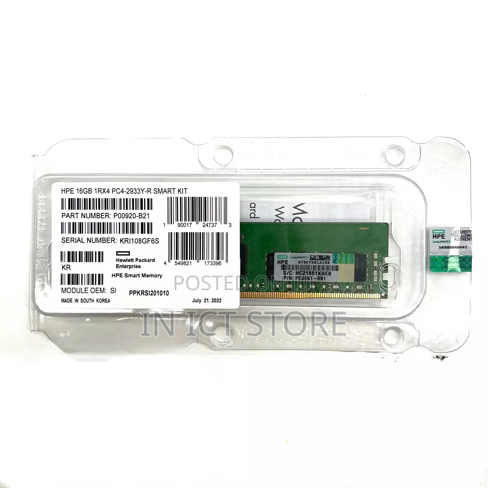 Hpe 1rx4 16gb Ddr4 Pc4-2933y Rdimm Gen10 Server Memory