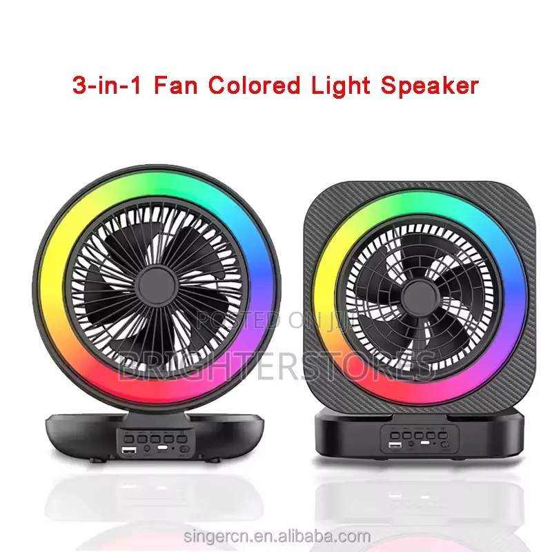 Portable Bluetooth Speaker With Rgb Lights Rechargeable Fan