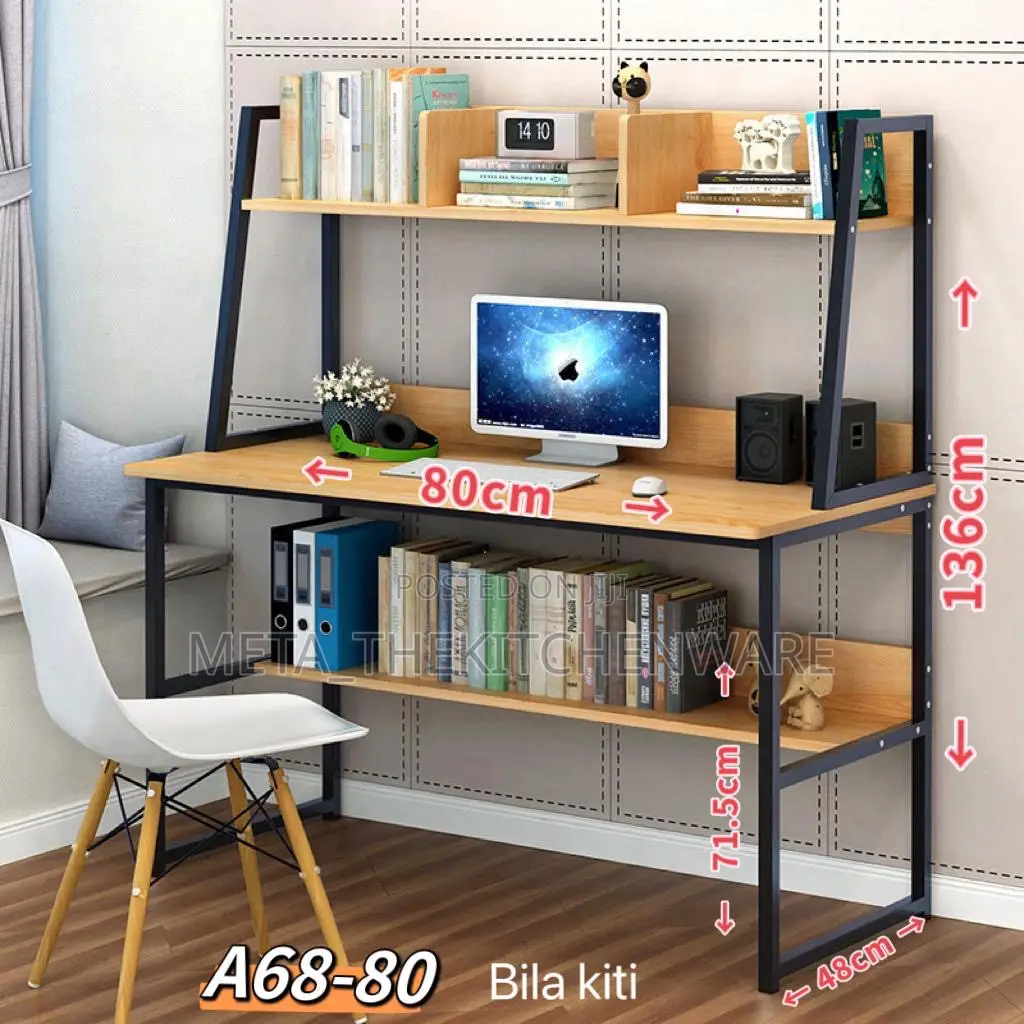 Wooden Computer Study Table 2 Tier With Bookshelf Storage