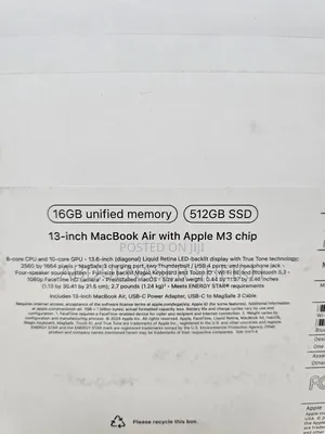 New Laptop Apple MacBook Air 2024 M3 13-Inch 16GB Apple M3 SSD 512GB