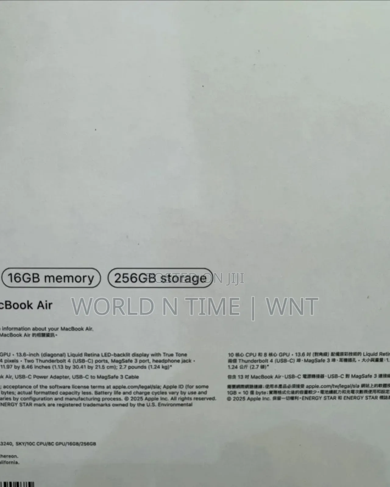 New Laptop Apple MacBook Air 16GB Apple M4 SSD 256GB