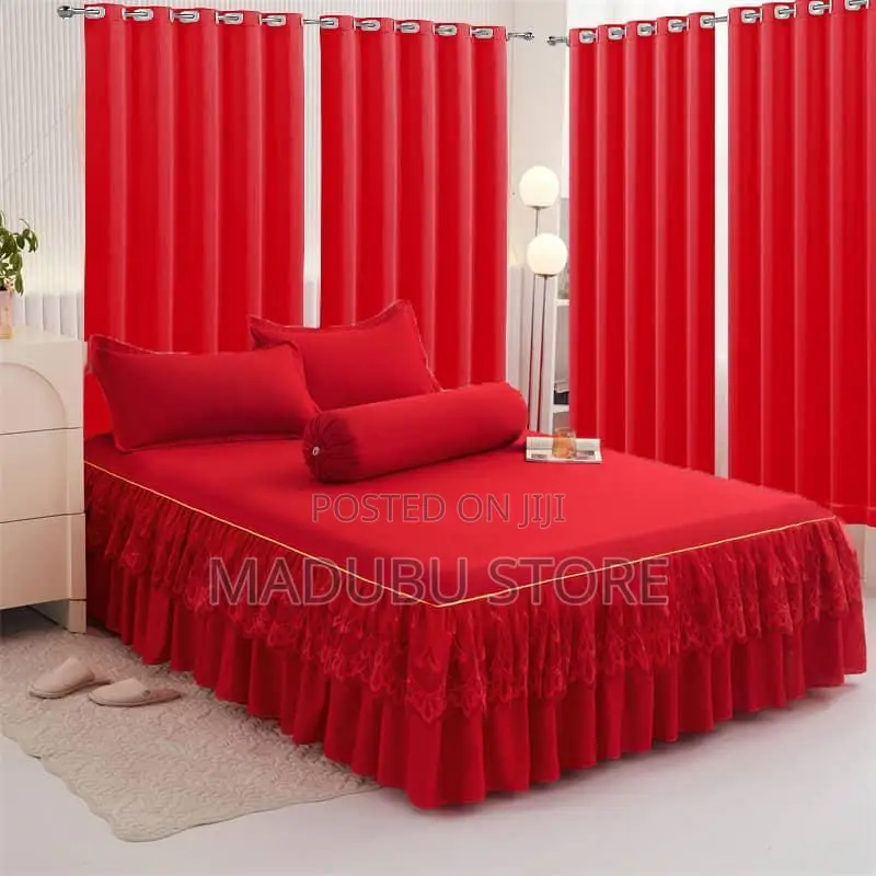 A Set of 4curtains, 1bedskirt, 4pillowcase