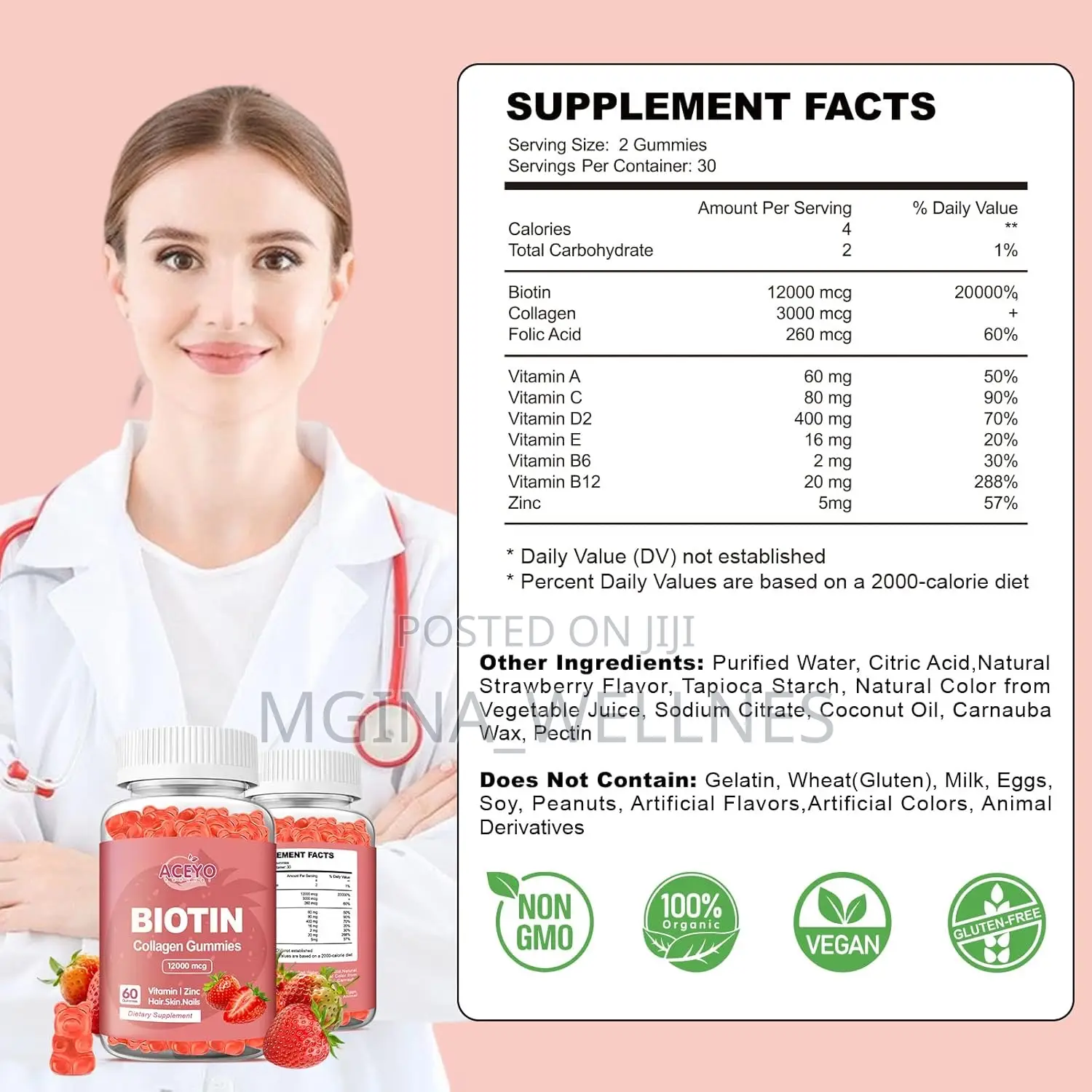 Organic Biotin Collagen Gummies for Hair Growth