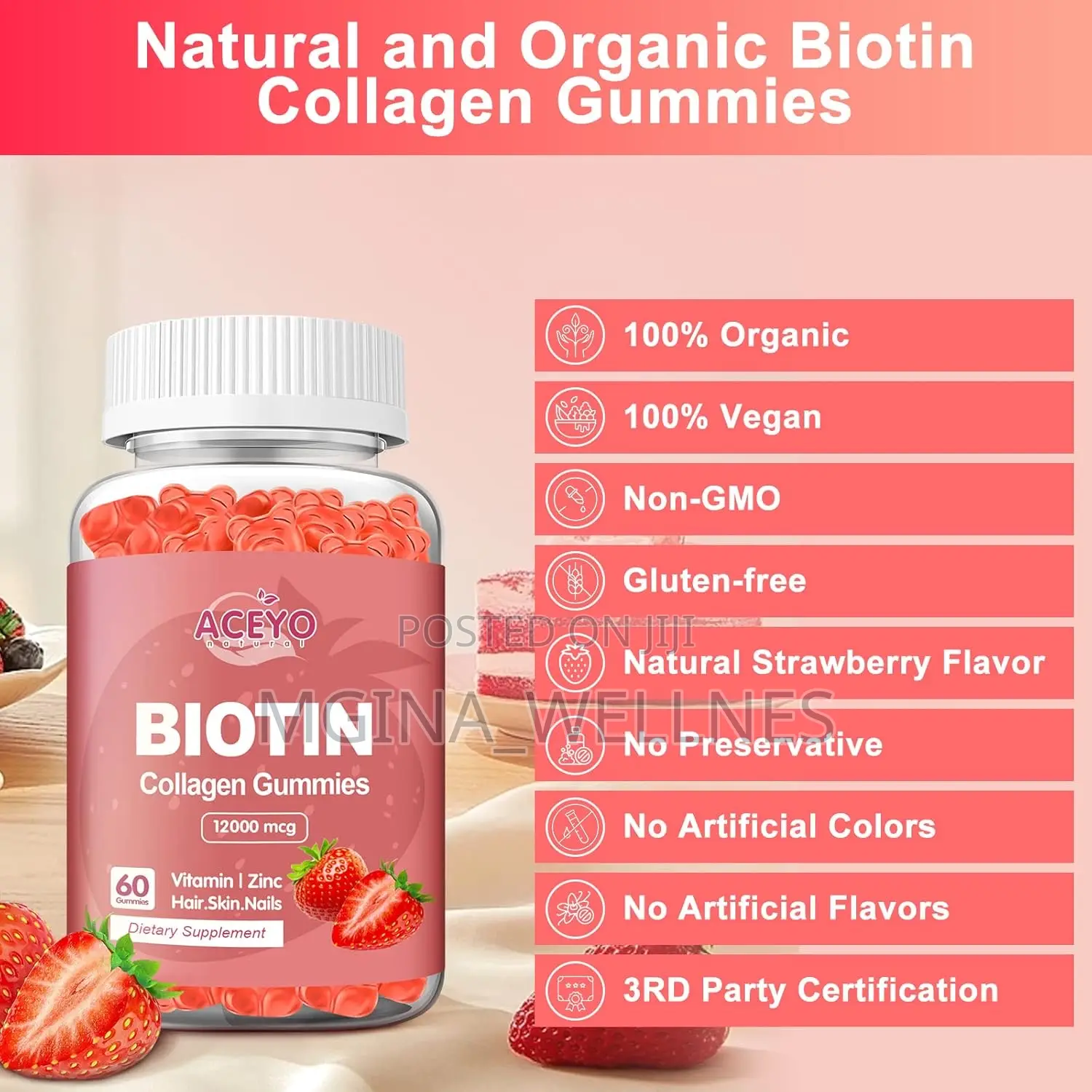 Organic Biotin Collagen Gummies for Hair Growth