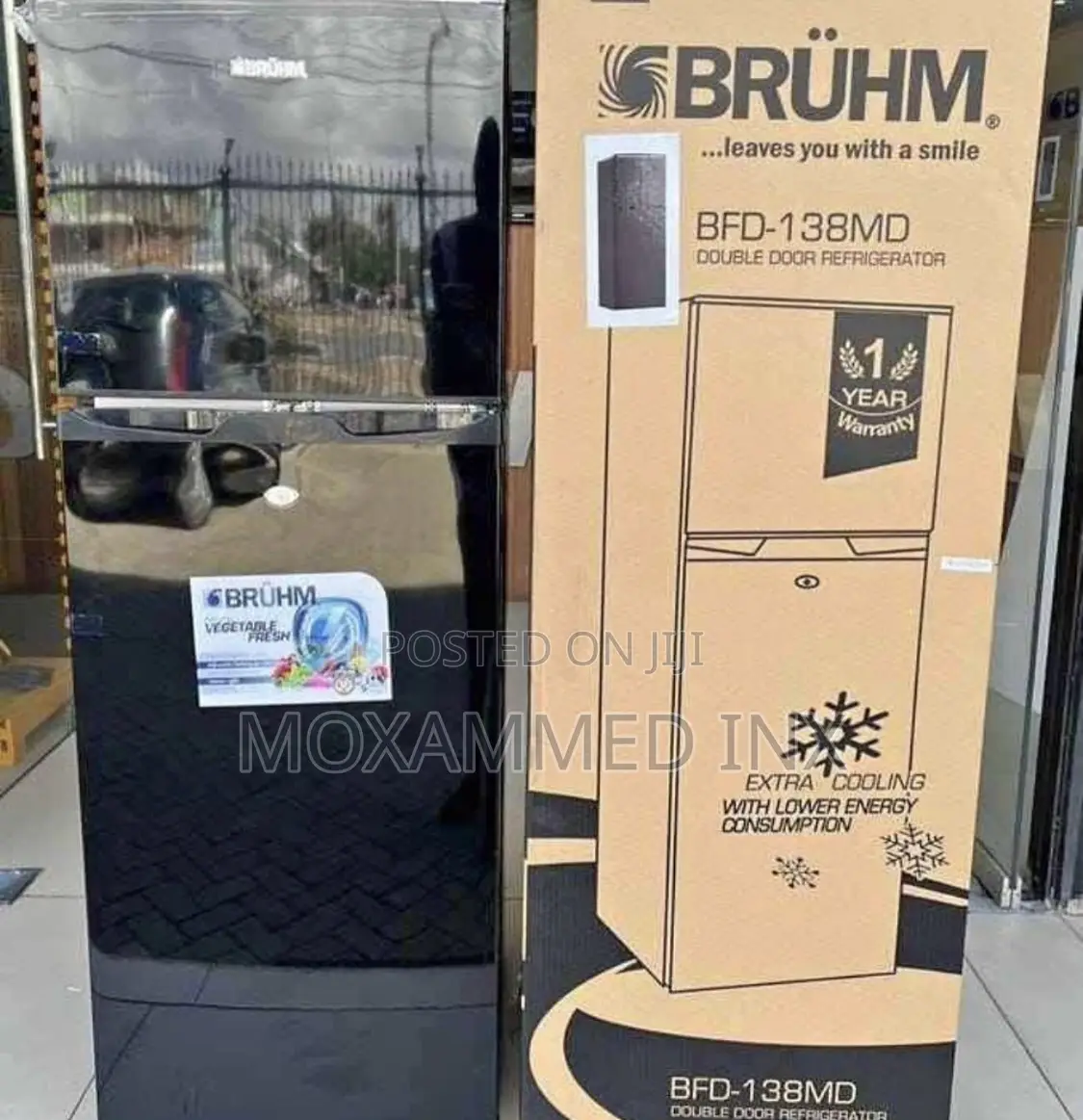 Brühm-Fridge, Double Doors, Black, 138l