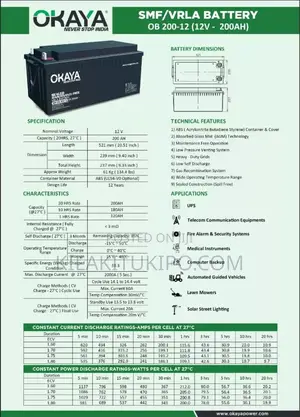 Okaya Advanced (Vrla) Solar Battery 200ah