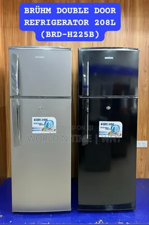 Brühm Double Door Refrigerator 208l (Brd-H225b) Black / Grey
