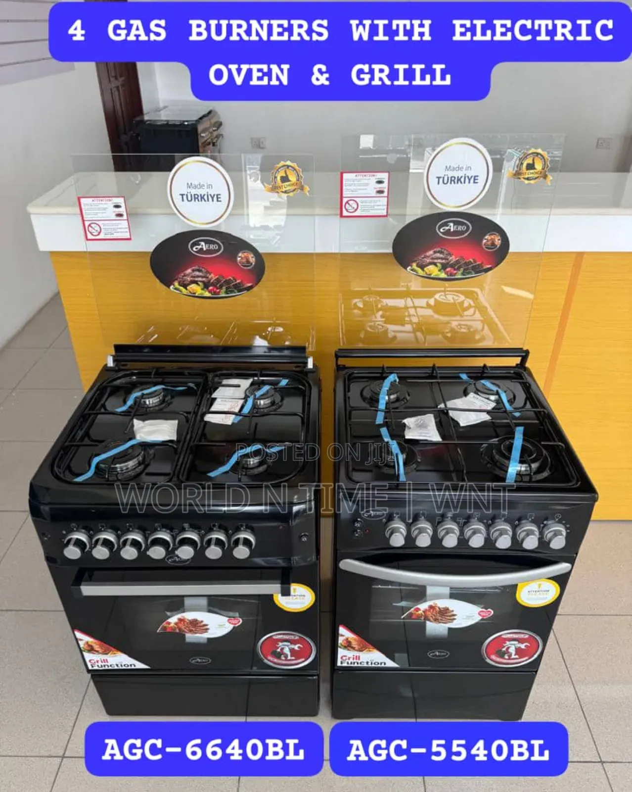 Aero 50cm Gas Cooker 4 Gas Burners Electric Oven Agc-5540bl