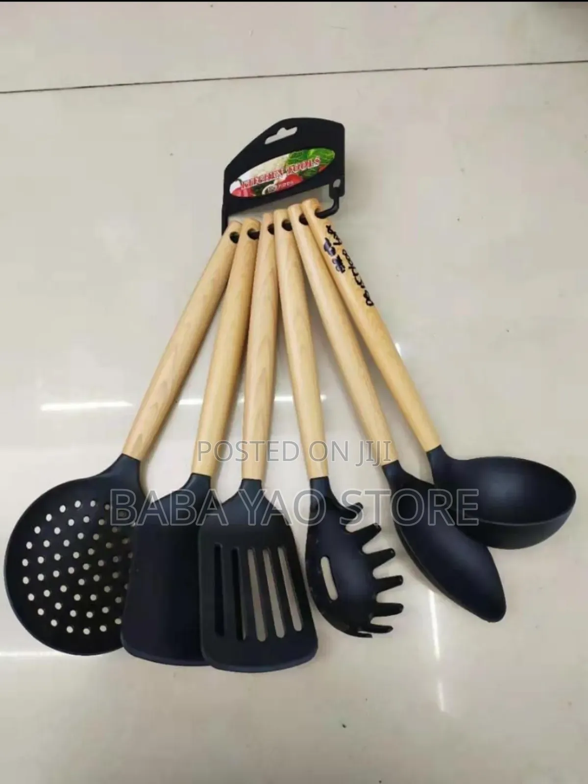 6pcs Silicone Utensils Set Non-Stick Spatula Wooden Handle.