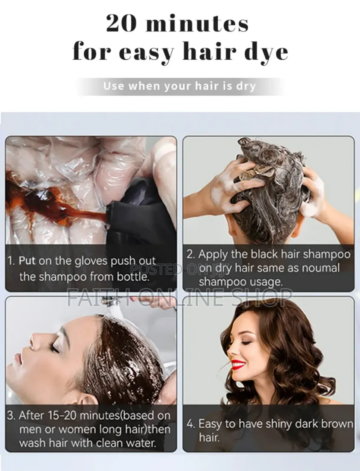 3 in 1 Black Hair Dye Shampoo 500gm
