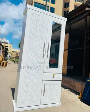 Kabati Milango Miwili Jeupe Mbao Ngumu