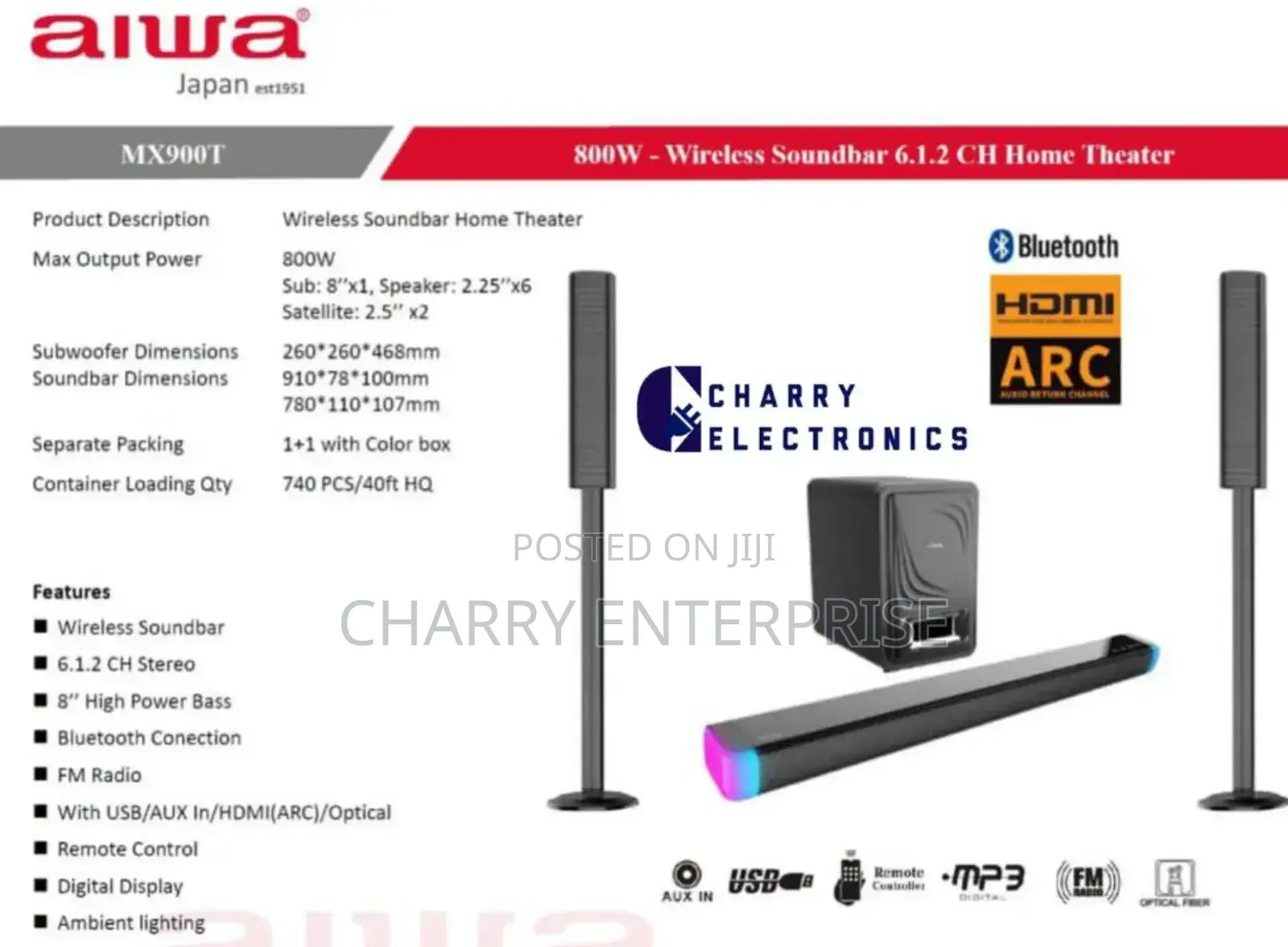 Aiwa Original Wireless Soundbar From Japan 800w 3speakers