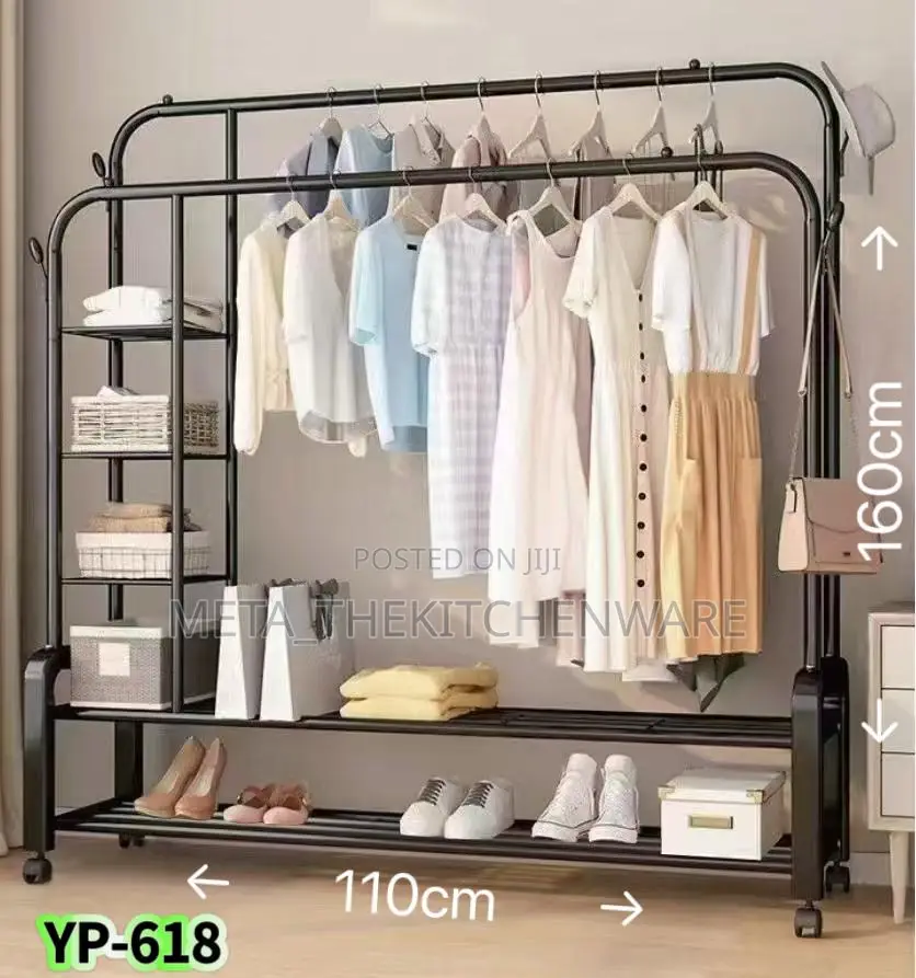 Multi-Purpose Clothes Hanging Rack With Shelves