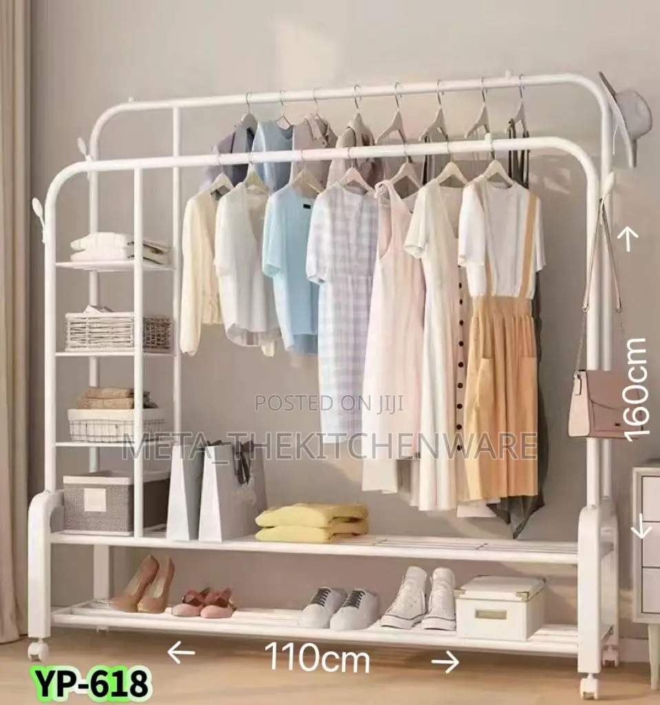Multi-Purpose Clothes Hanging Rack With Shelves