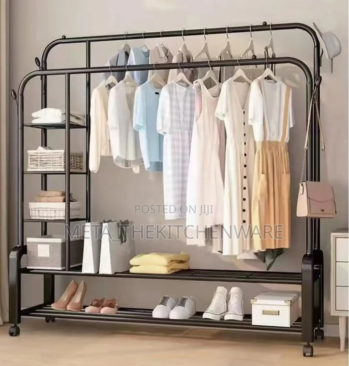 Multi-Purpose Clothes Hanging Rack With Shelves