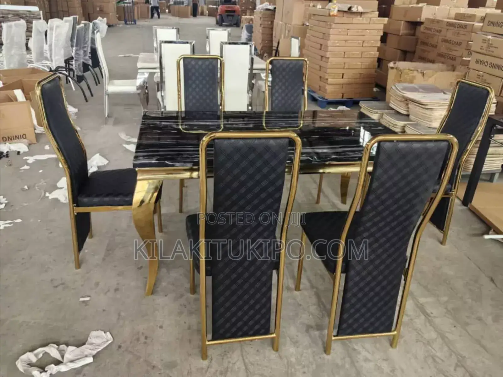 Dining Set Gold 6 Chairs With Marble Table