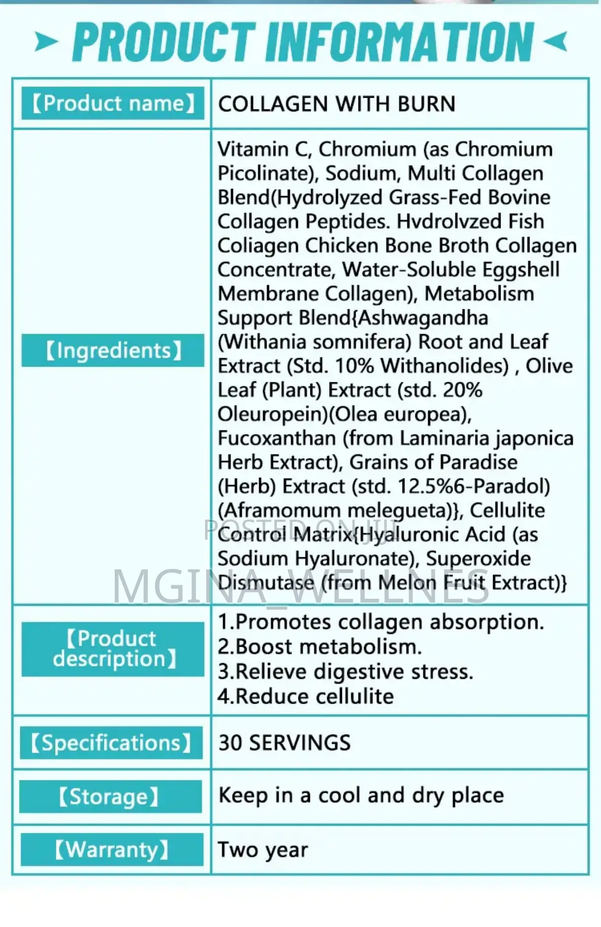 Multi-Collagen With Burn Powder (300 Grams, 30 Servings)