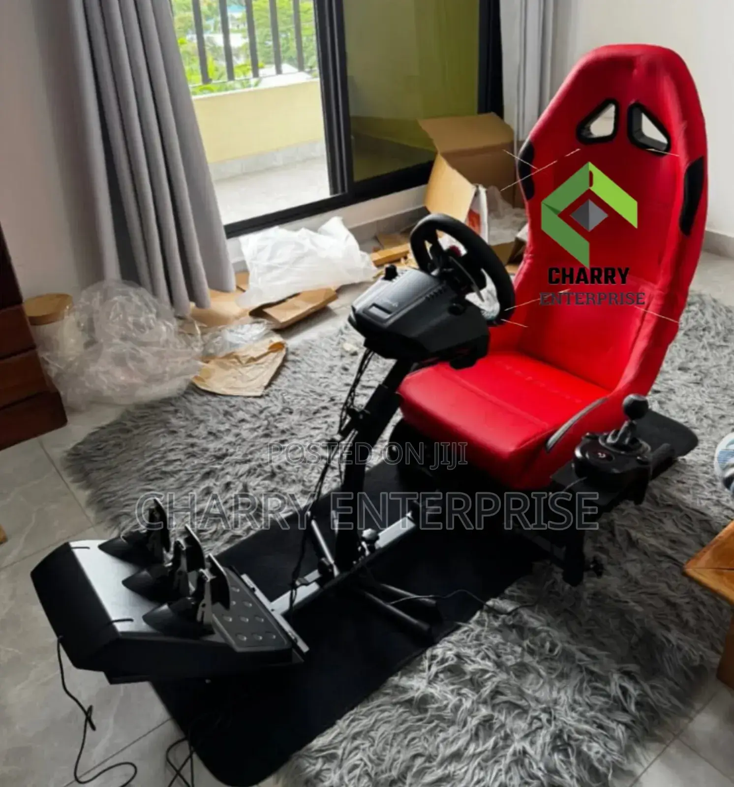 Car Racing Game With a Seat, Steering, Wheel and Pedals