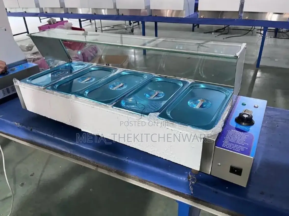 Electric Bain Marie 5 Pan With Glass Sneeze Guard