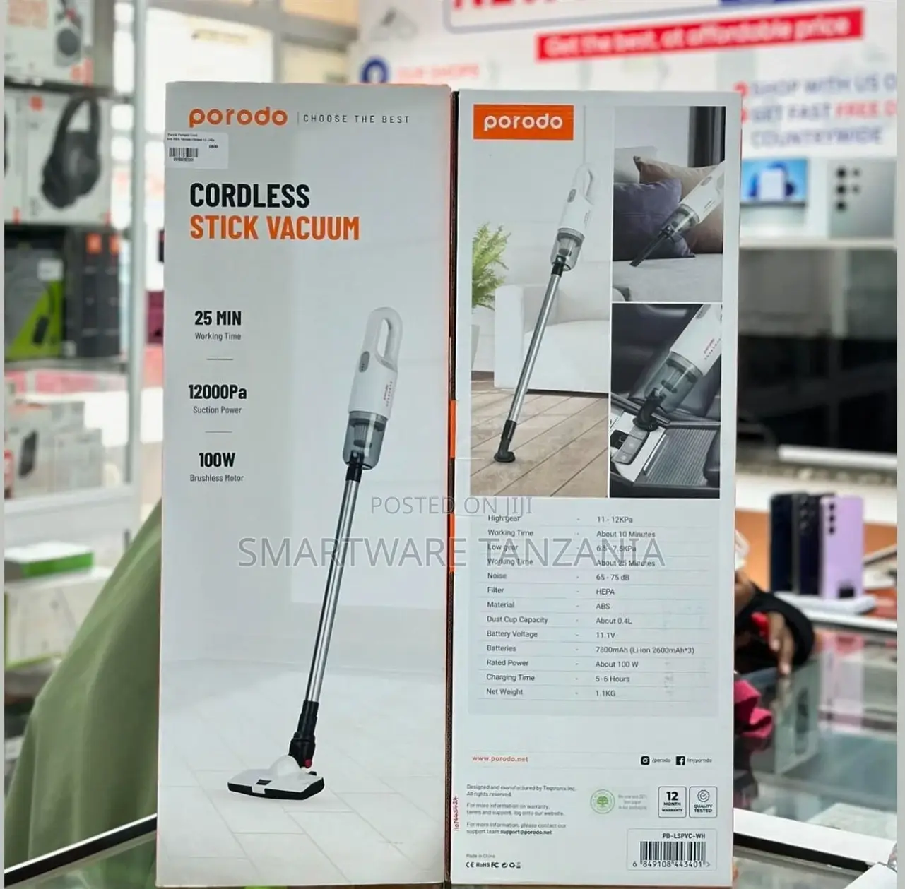 Porodo Hepa Filter Stick Vacuum With 100w Brushless Motor