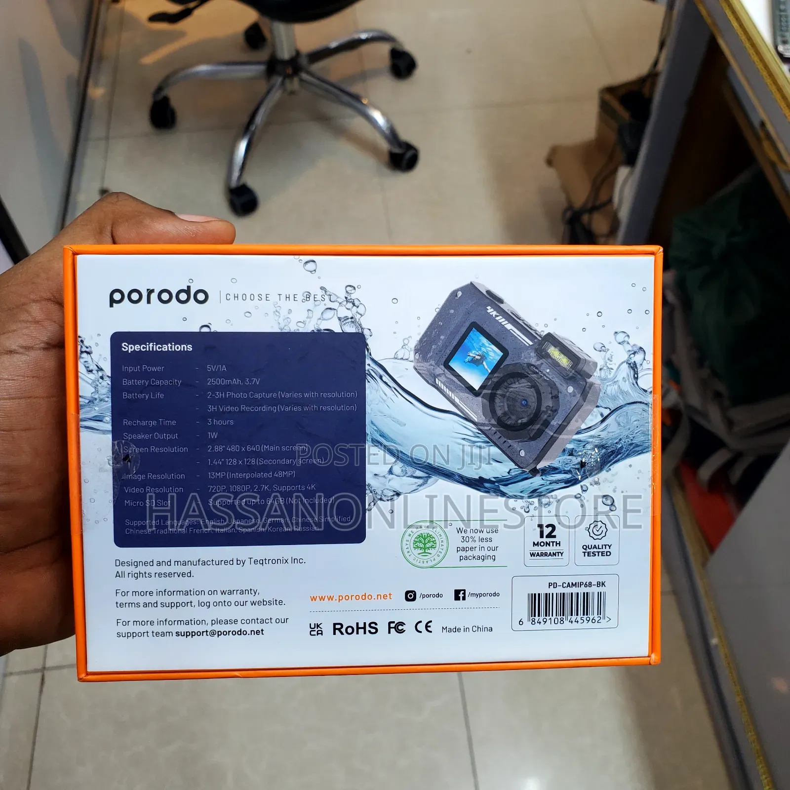 Porodo Waterproof Digital Camera Dual Screen 18x Zoom