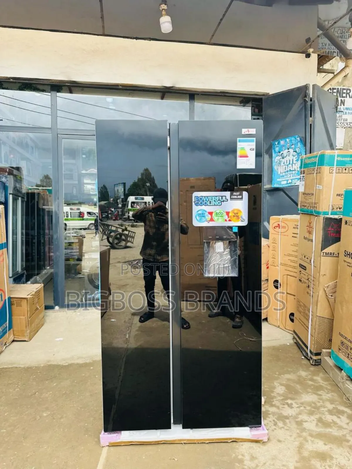 Aero Side by Side Refrigerator 500l Black Glass Mirror