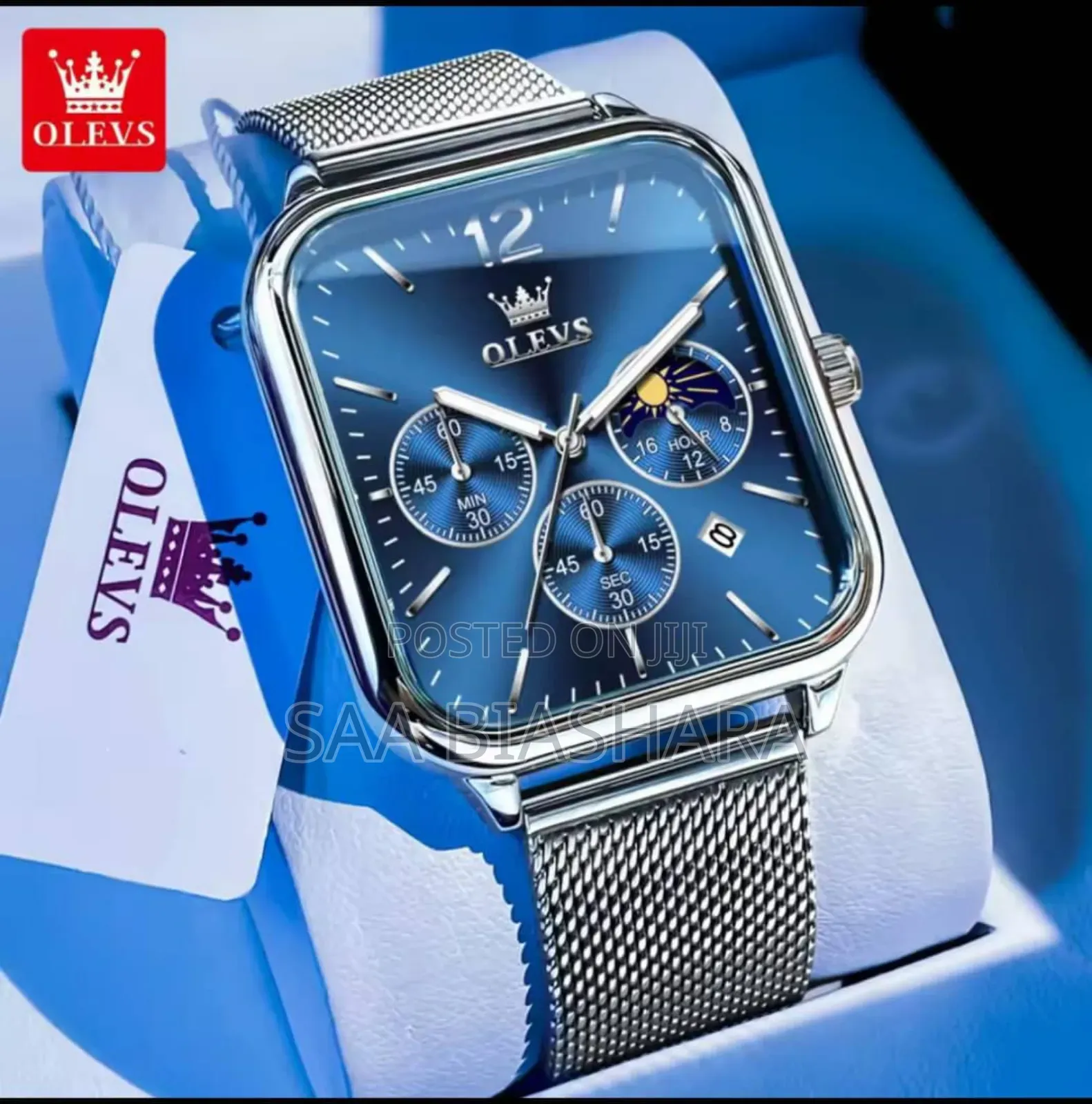 Olevs 9914 Cassis Square Water Proof Silver and Blue
