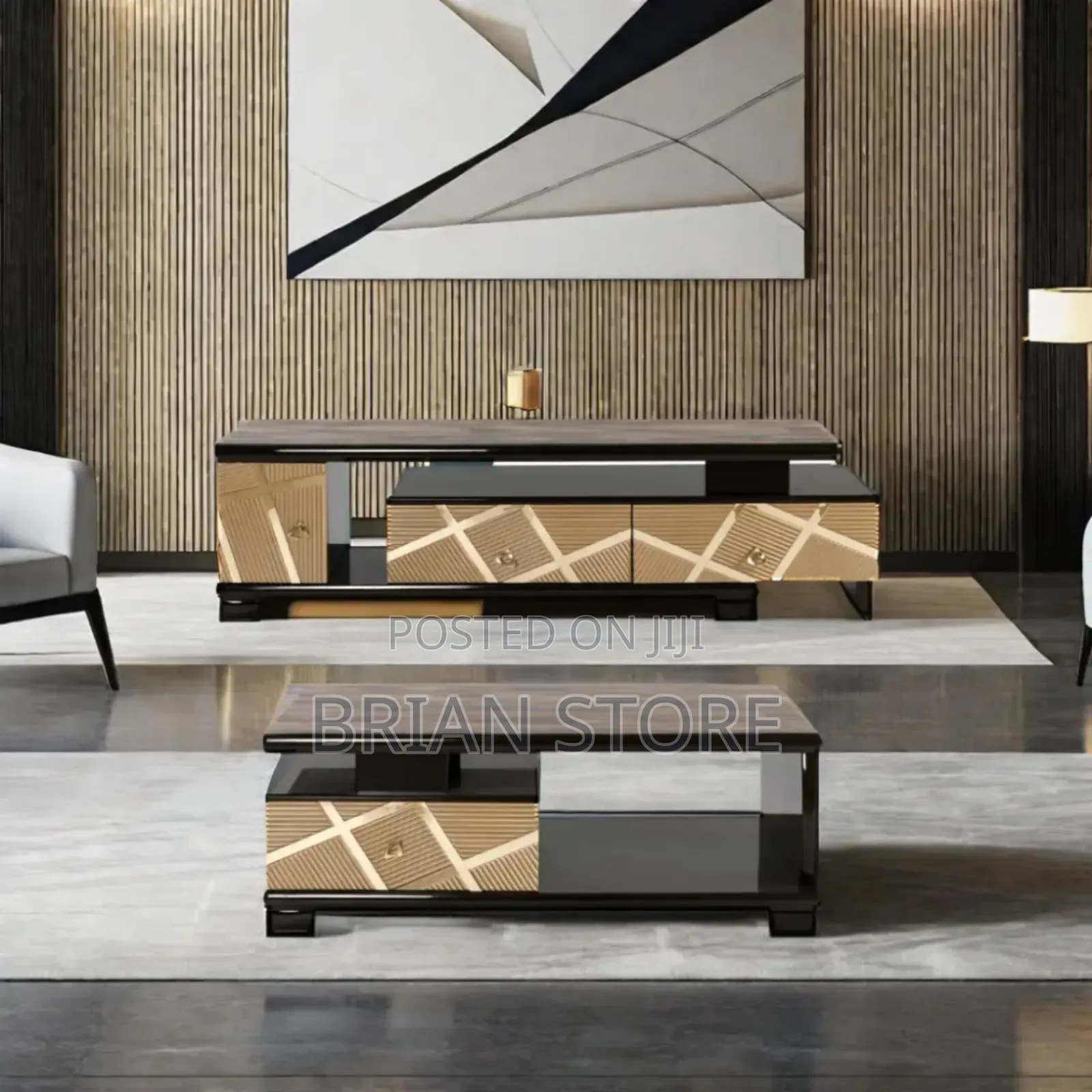 Tv Cabinet (Gold Black Color)