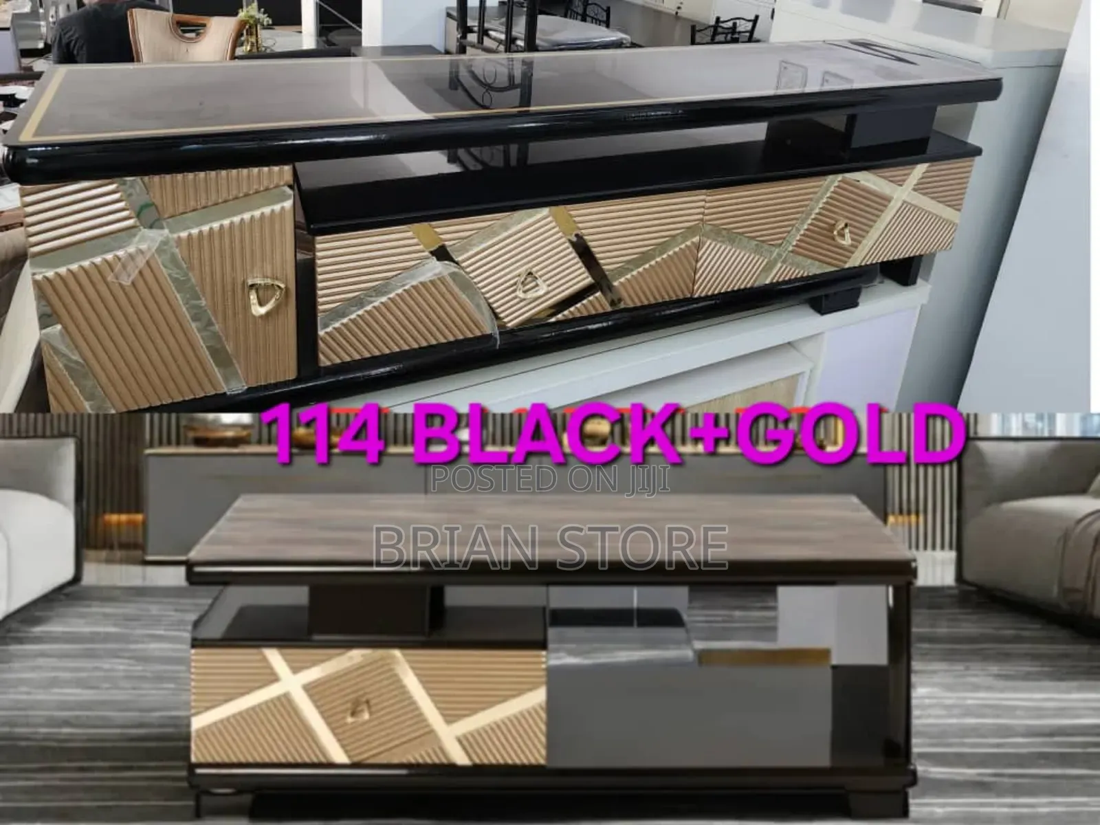 Tv Cabinet (Gold Black Color)