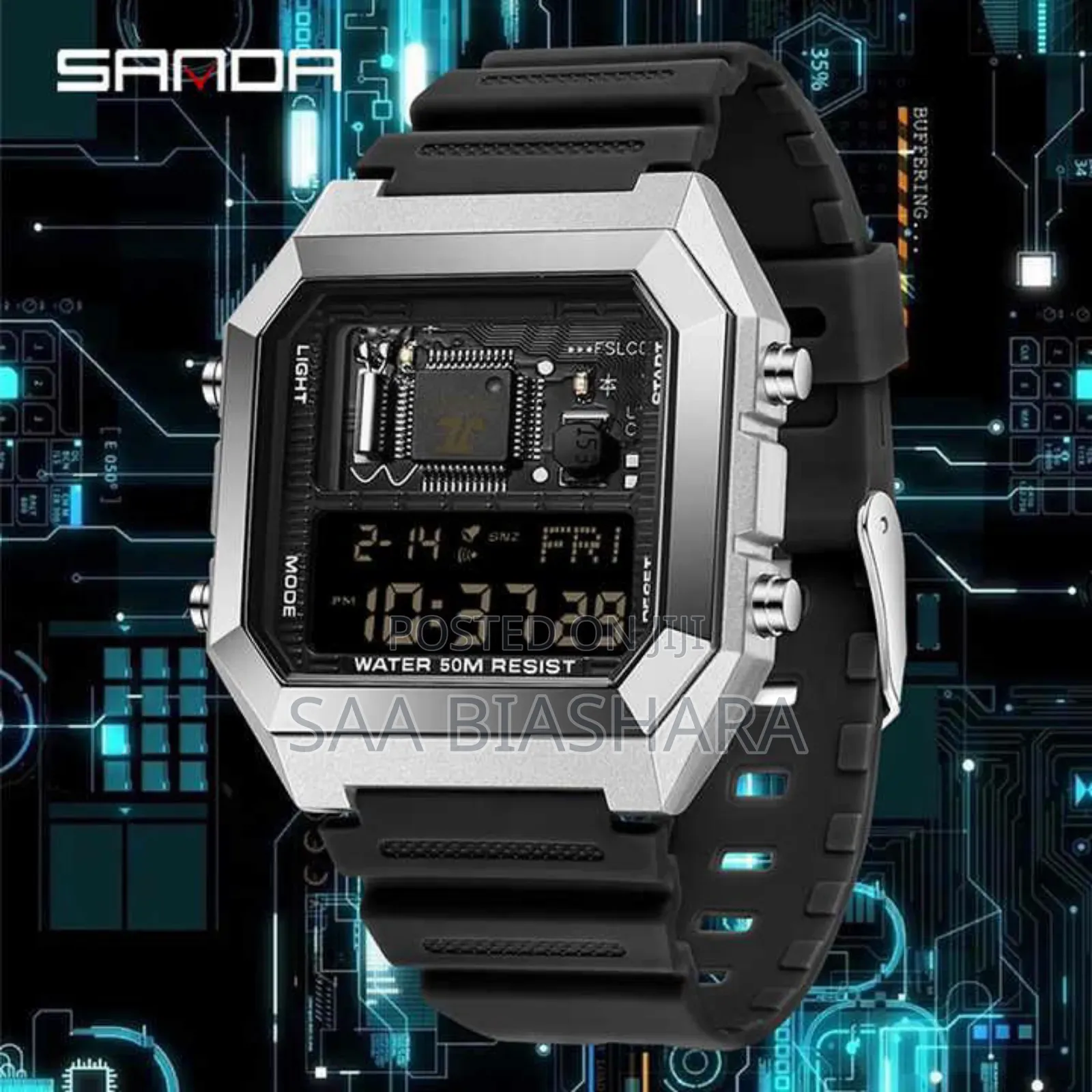 Sanda 6216 Mens Digital Watch Black and Silver