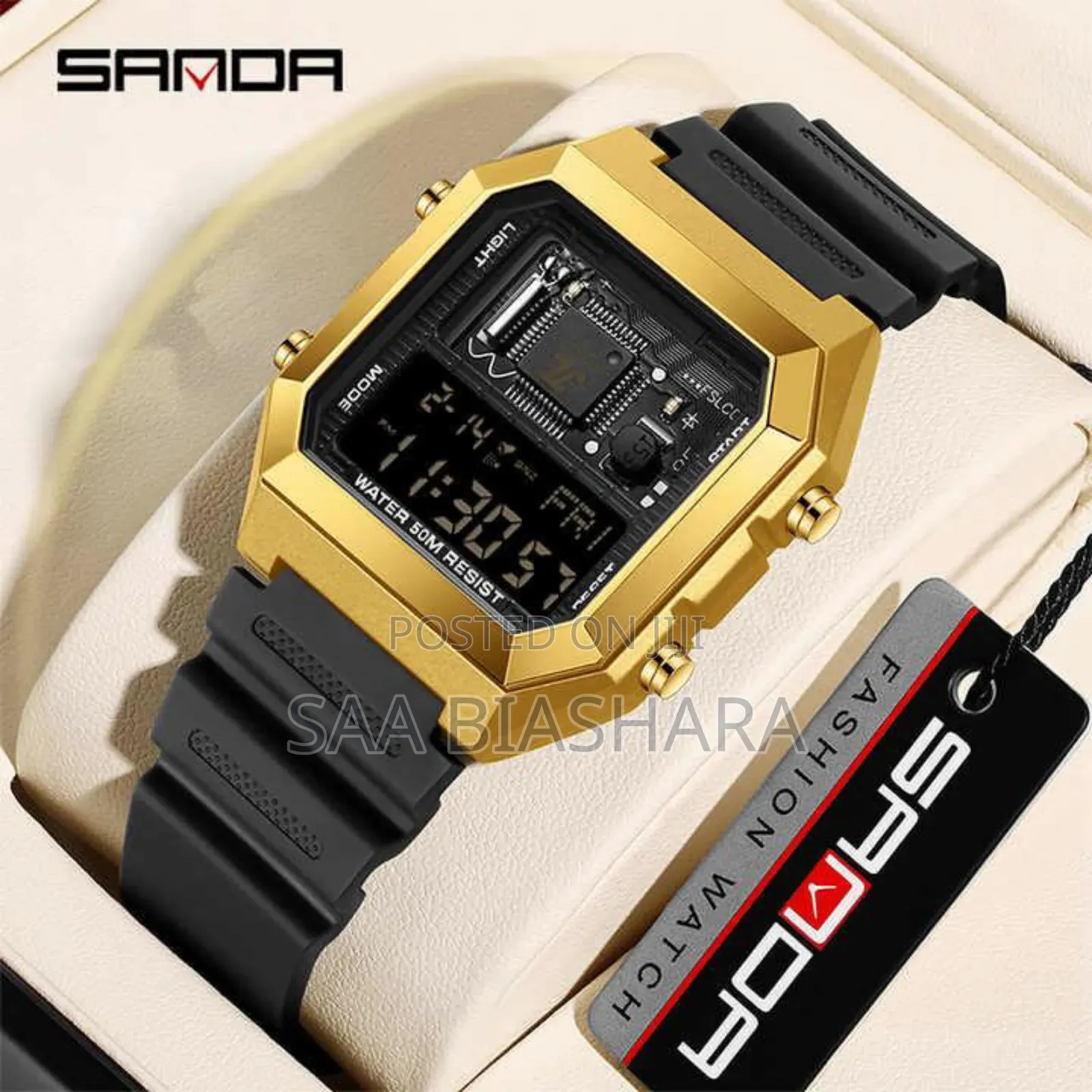 Sanda 6216 Men's Digital Watch Black and Gold