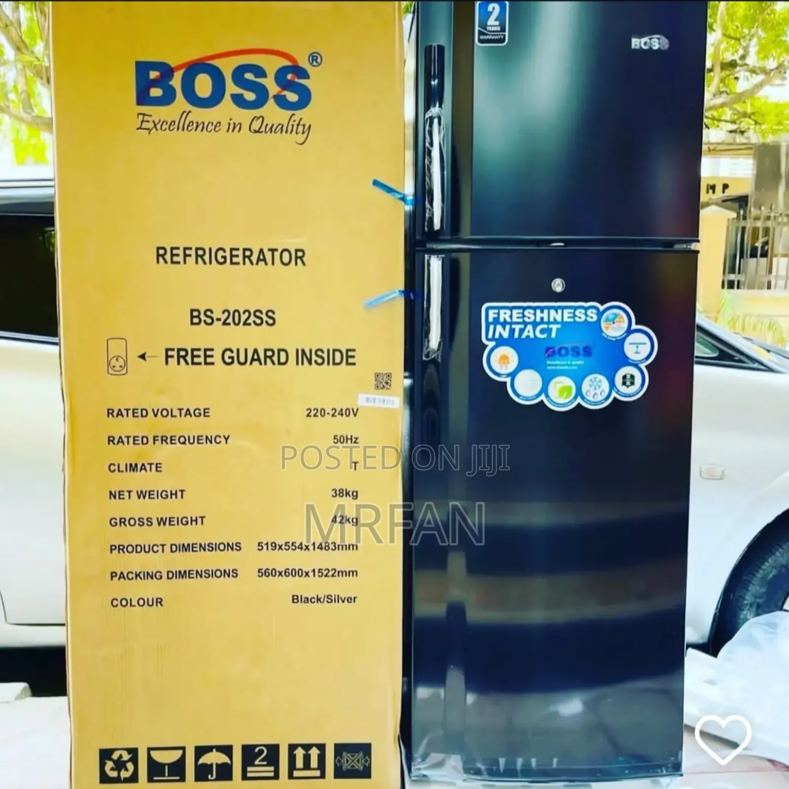 Boss Fridge Double Door 202l Silver Bs-202 Ss
