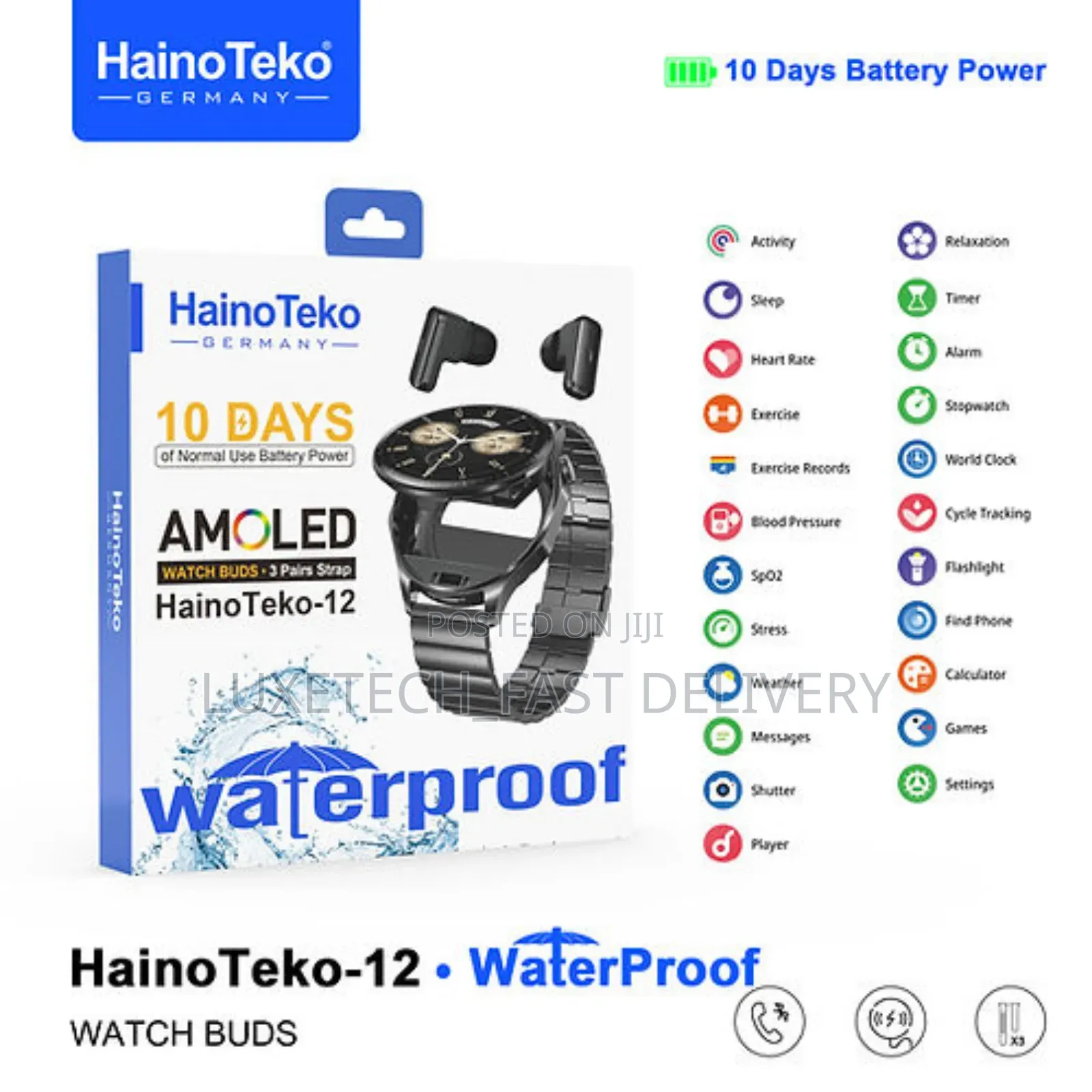 Haino Teko-12 Waterproof Smartwatch, Earbuds, Amoled Display