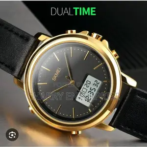 Skmei Dual Leather Belt Watch Analog Digital Water Proof