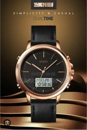 Skmei Dual Leather Belt Watch Analog Digital Water Proof