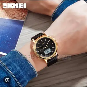 Skmei Dual Leather Belt Watch Analog Digital Water Proof